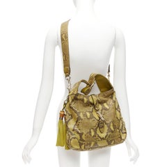 GUCCI Jackie green scaled leather bamboo tassel horsebit shoulder bag