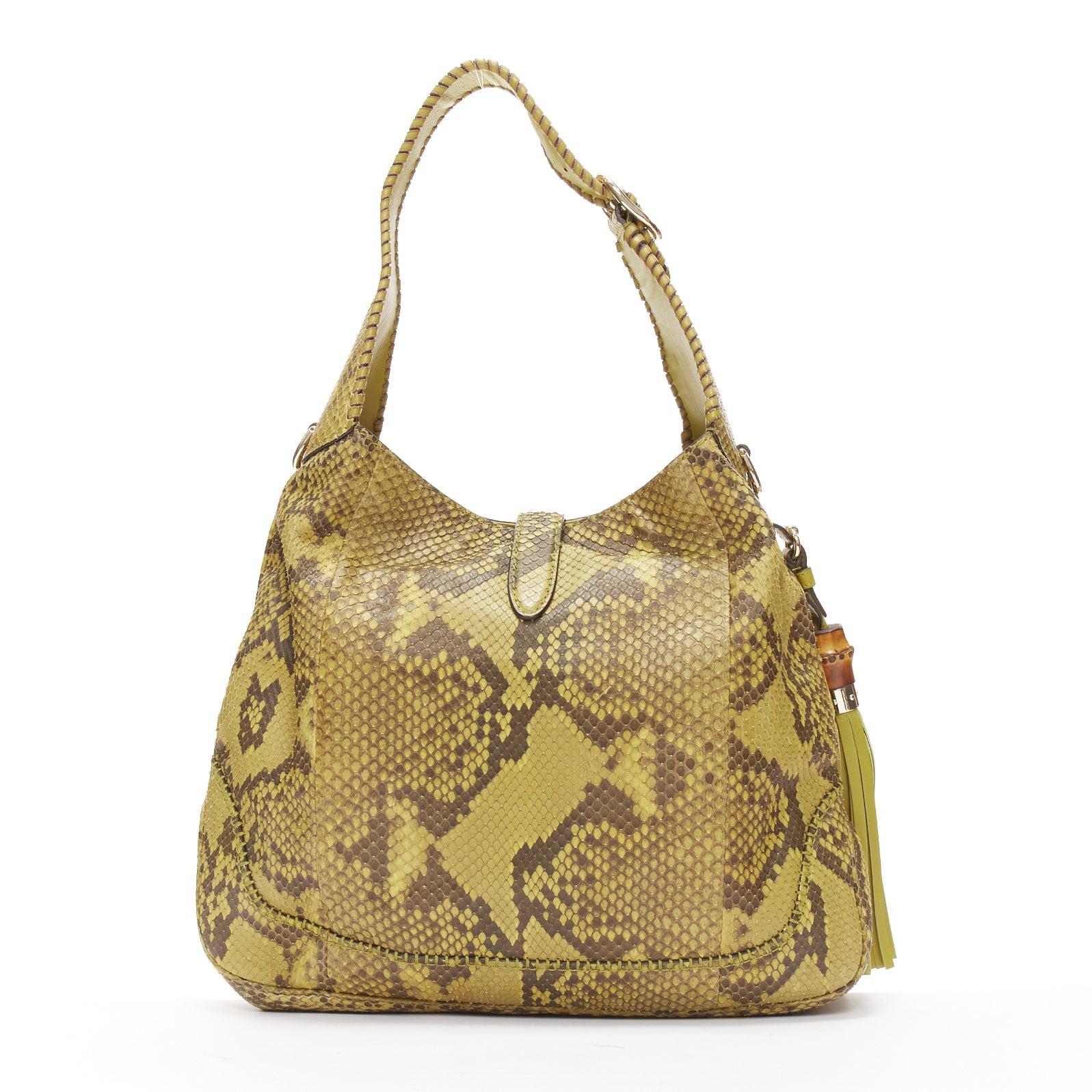 GUCCI Jackie green scaled leather bamboo tassel horsebit shoulder bag For Sale 1