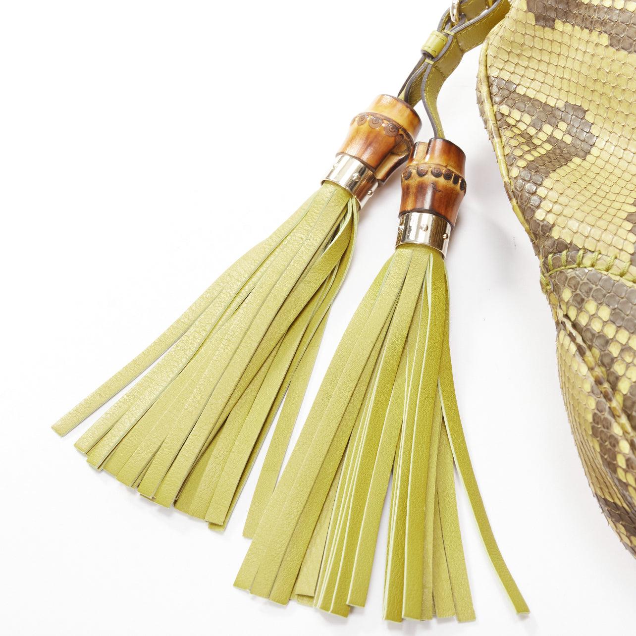 GUCCI Jackie green scaled leather bamboo tassel horsebit shoulder bag For Sale 4