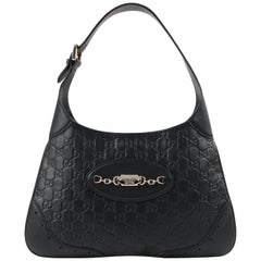 GUCCI "Jackie" Guccissima Black Leather Monogram Hobo Shoulder Bag Handbag