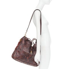 GUCCI Jackie Hobo dark red scaled leather bamboo horsebit crossbody satchel