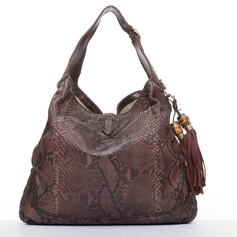Gucci Jackie Hobo cuir écaillé rouge foncé bambou horsebit