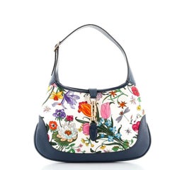 Gucci Jackie Flora Canvas White Blue Agata Hobo Bag 550152