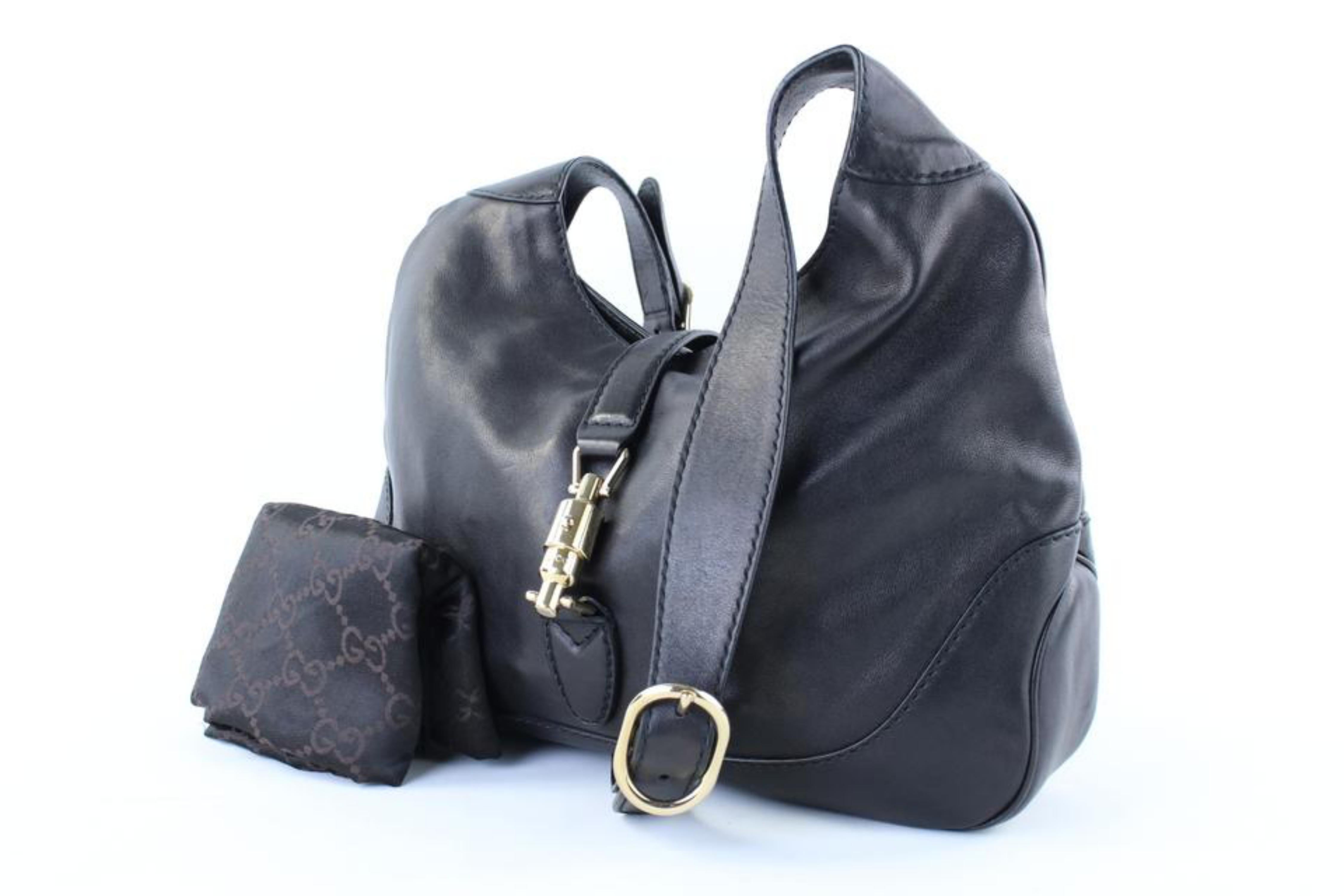 Gucci Jackie Long 10gr1103 Black Leather Hobo Bag In Good Condition For Sale In Forest Hills, NY