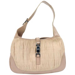 GUCCI Jackie O Bouvier Cream Canvas and Brown Leather Hobo Shoulder Bag  at 1stDibs