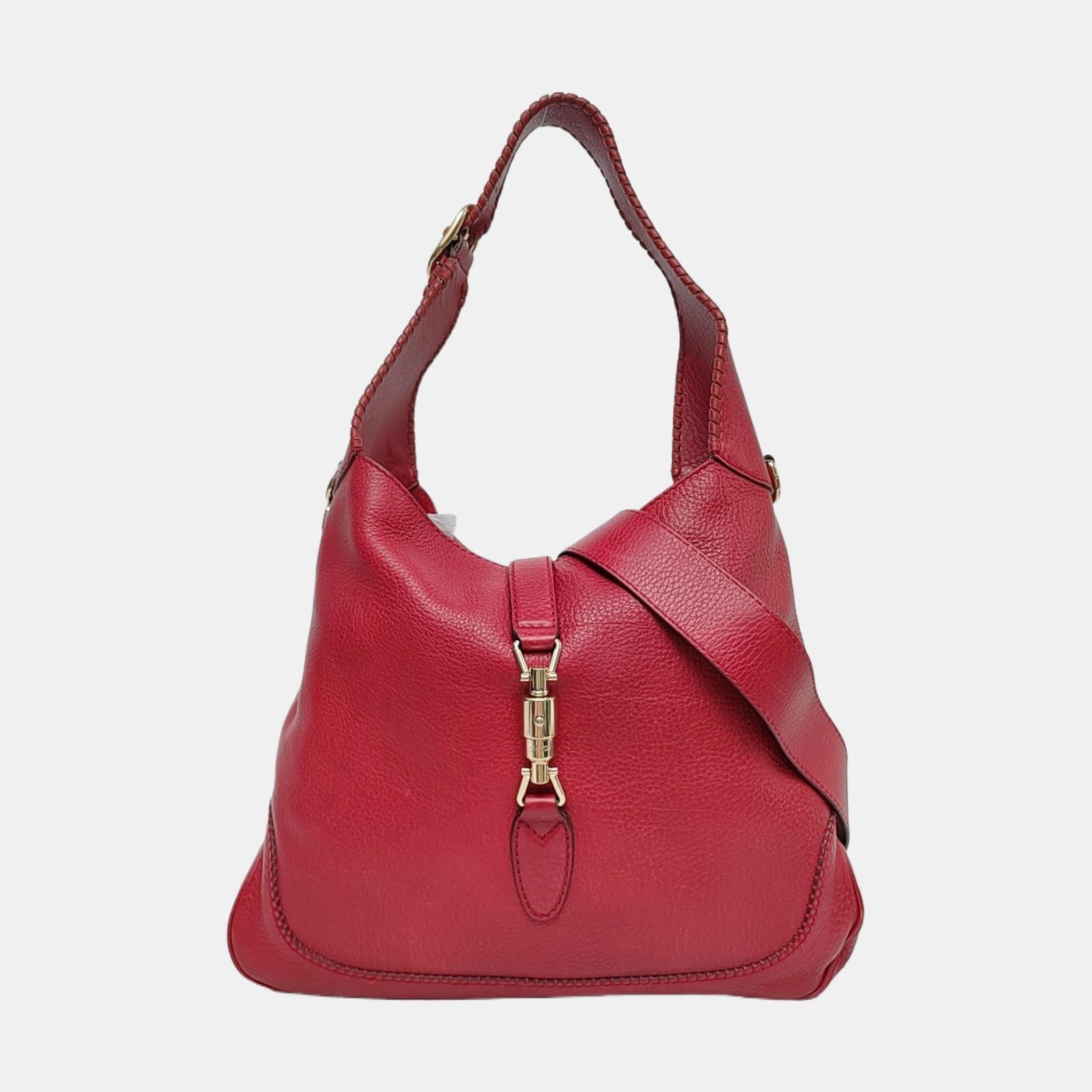 Gucci Jackie Medium Crossbody Bag en cuir de veau rouge en vente 3