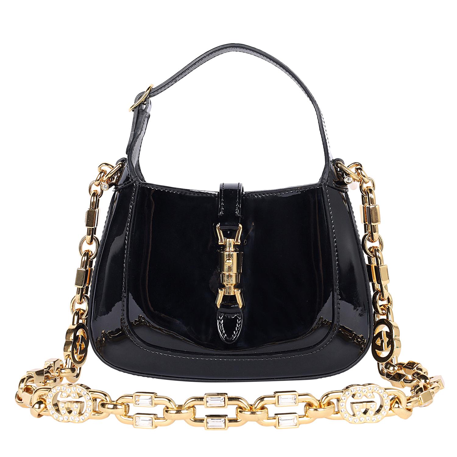 Authentic Gucci Jackie 1961 Small Hobo Patent Leather Mini Crystal Hobo in Black.

Rare Limited Edition piece by Gucci

The Gucci Jackie 1961 Small Hobo in black patent leather is a timeless and sophisticated luxury handbag. Crafted from smooth,