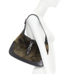 GUCCI Jackie O green velvet black trim horse bit buckle shoulder hobo bag