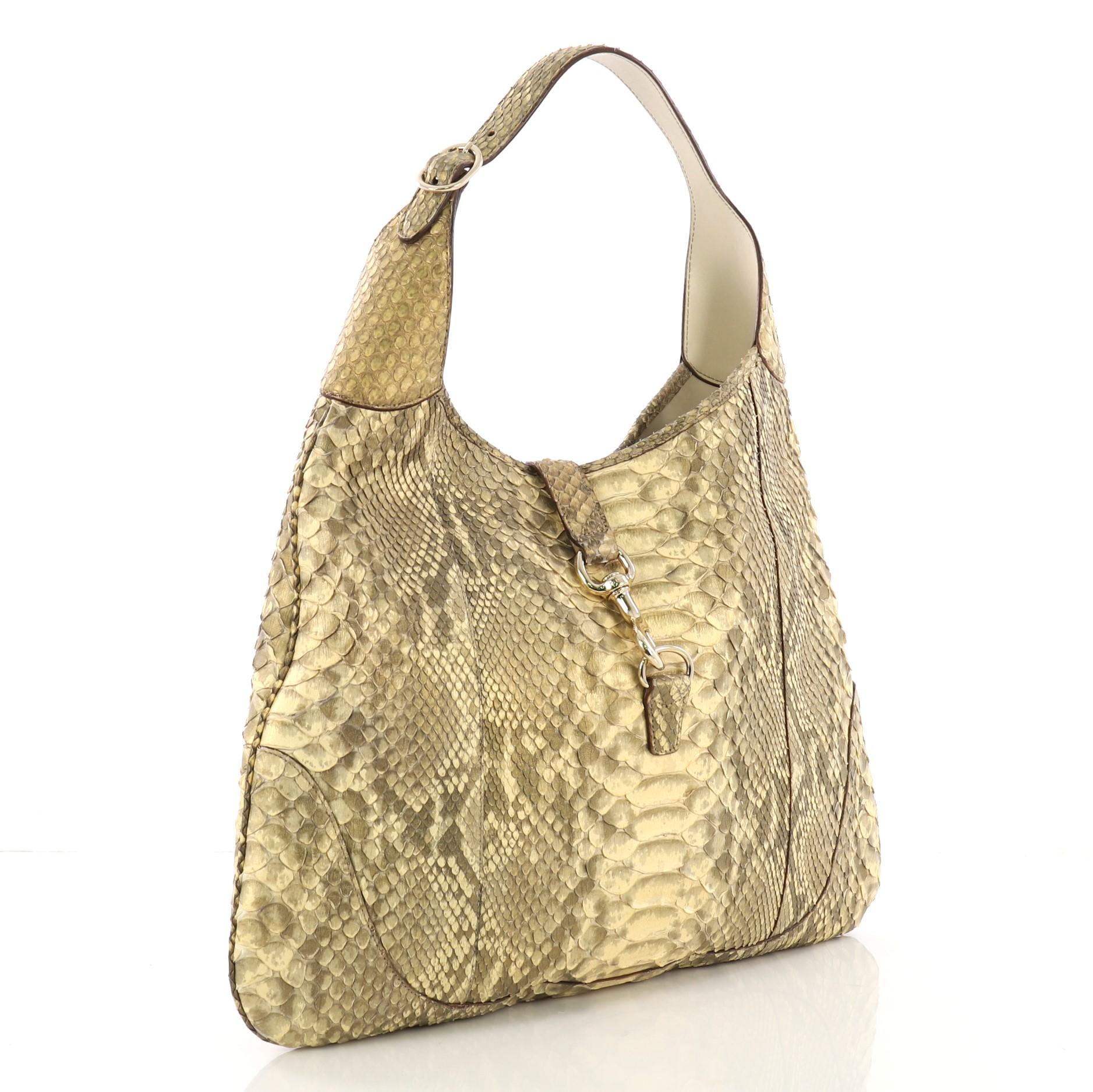 Beige Gucci Jackie O Handbag Python Large