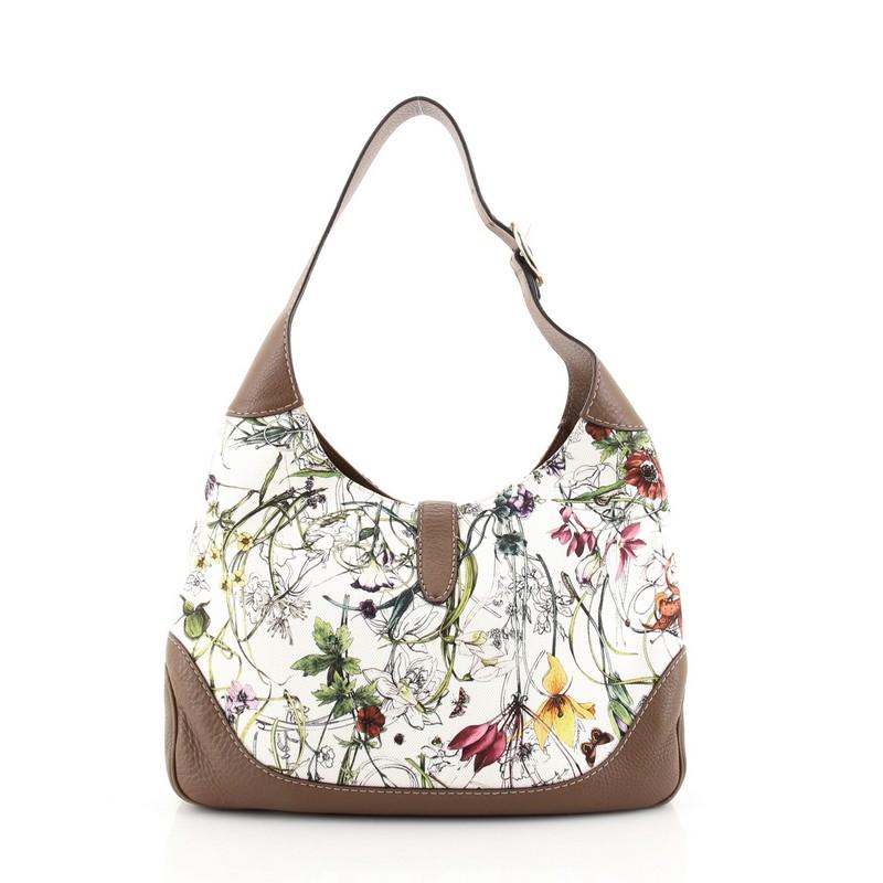 Beige Gucci Jackie Original Shoulder Bag Flora Canvas Small