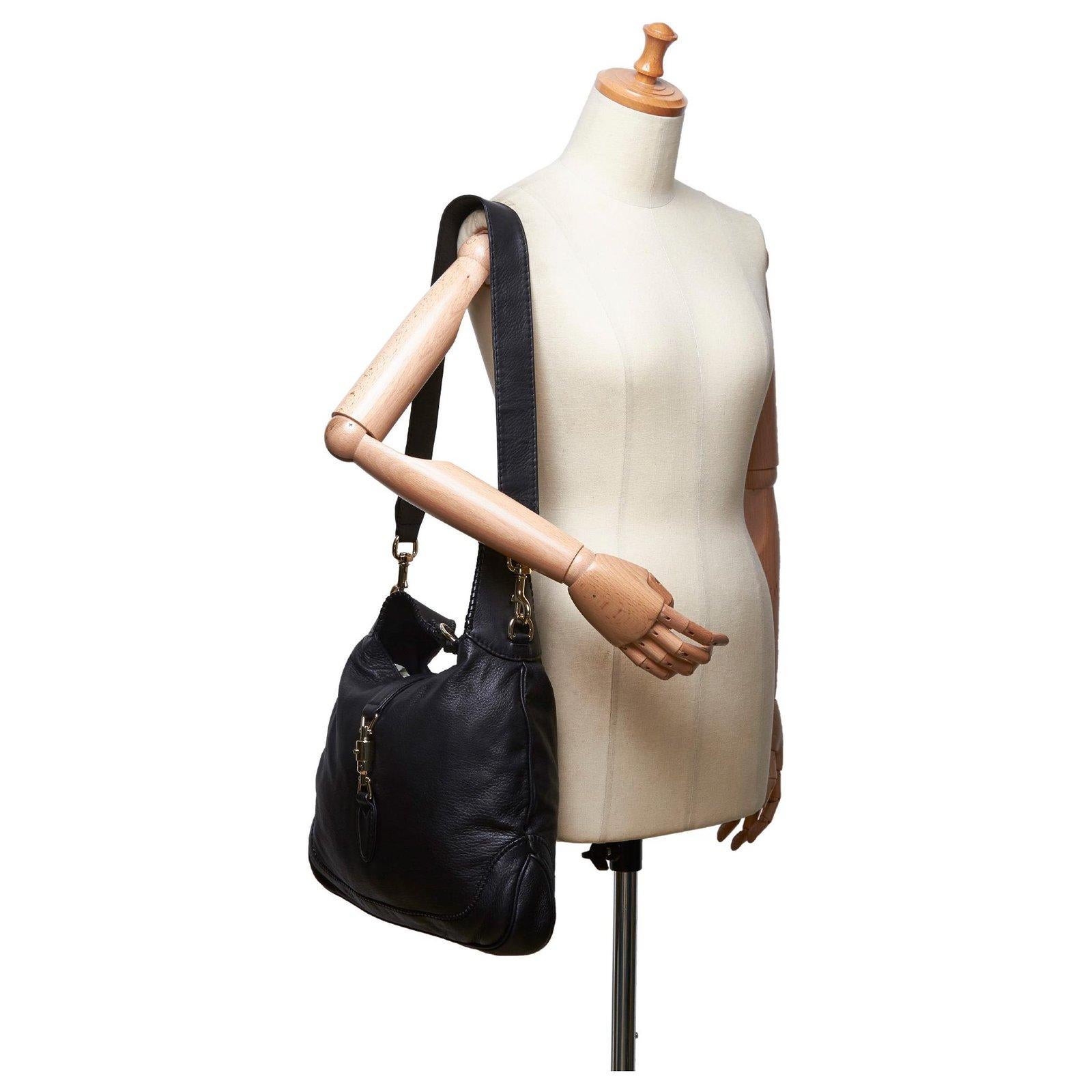 Gucci Jackie Pebbled Calfskin Black Medium Hobo Bag 2