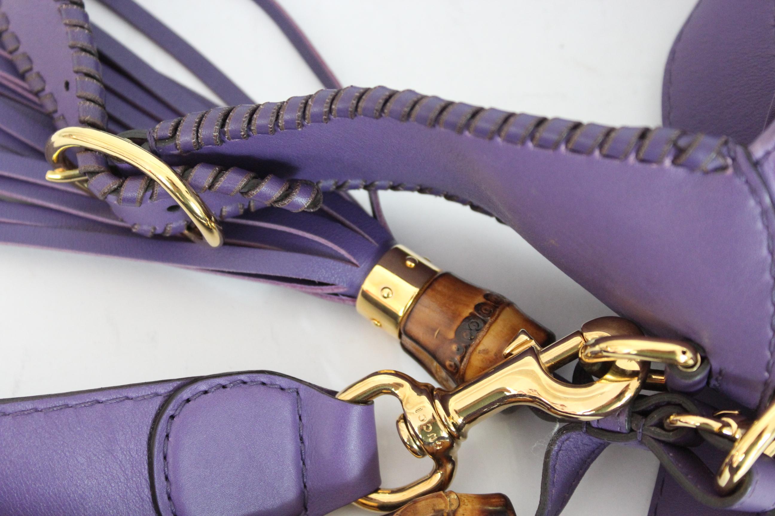 Gucci Jackie Purple Leather Fringes Bamboo Shoulder Bag 2000s 4