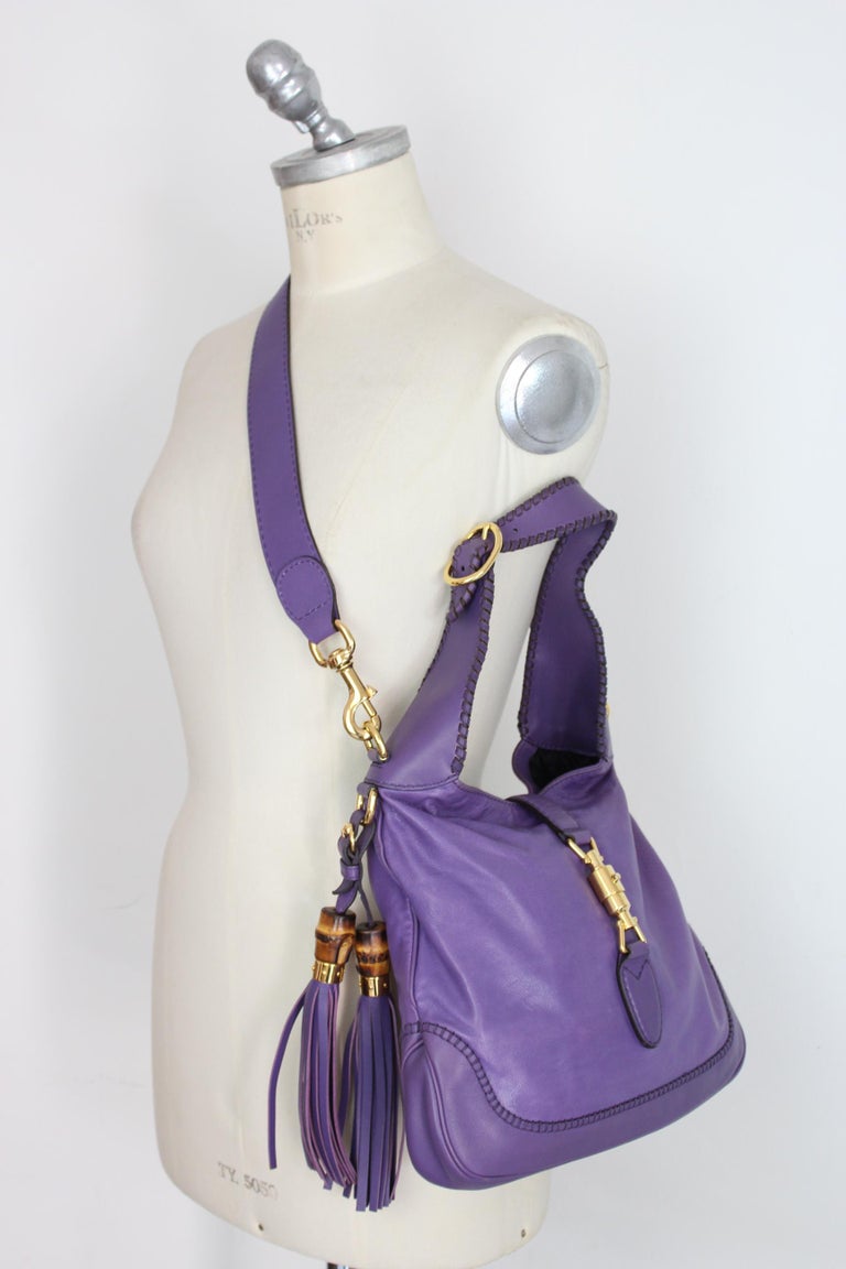 Vintage Purple Gucci Jackie Bardot Shoulder Hobo Bag in Lizard Skin