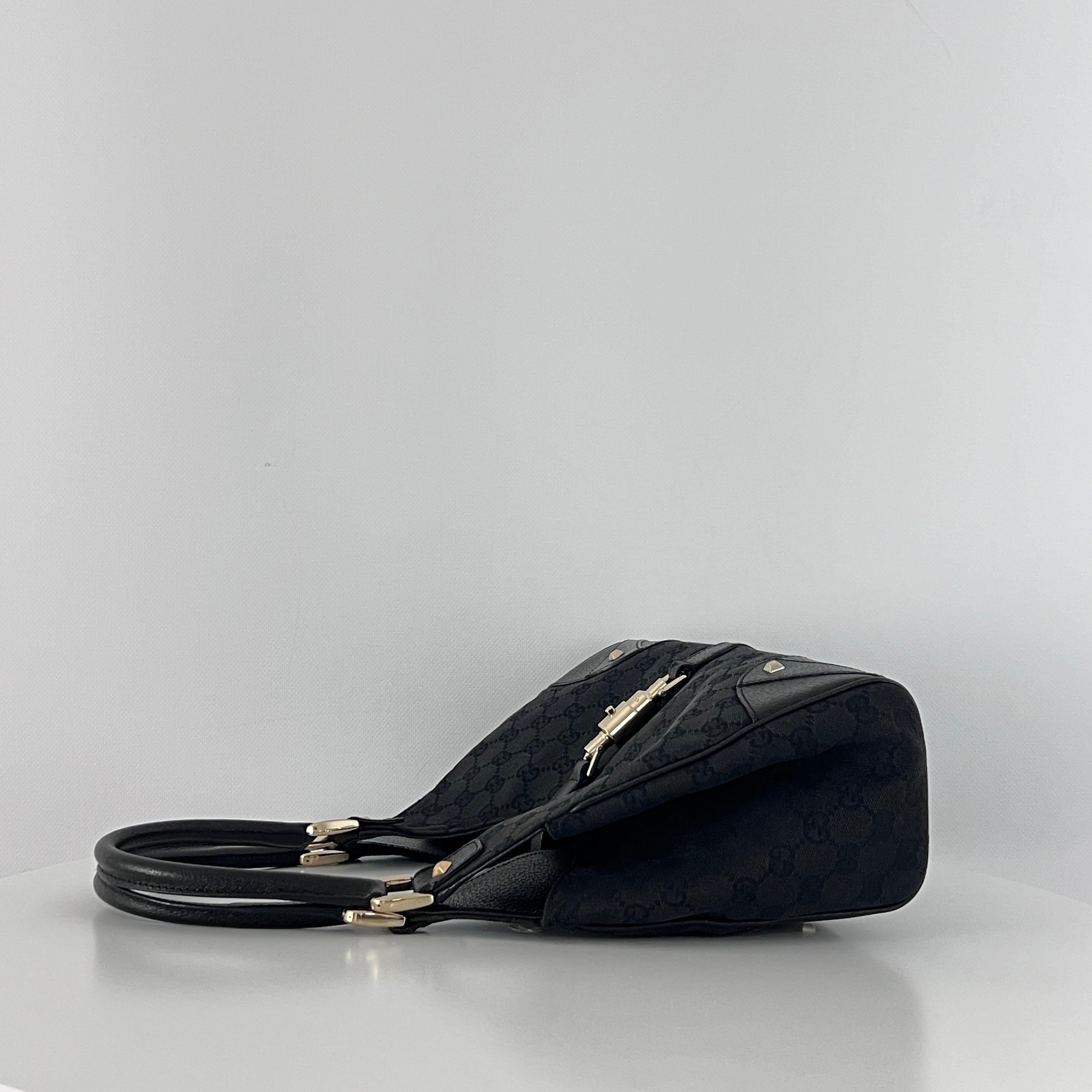 da uomo o donna Gucci Jackie Borsa a tracolla in tela e pelle nera circa 2000 in vendita