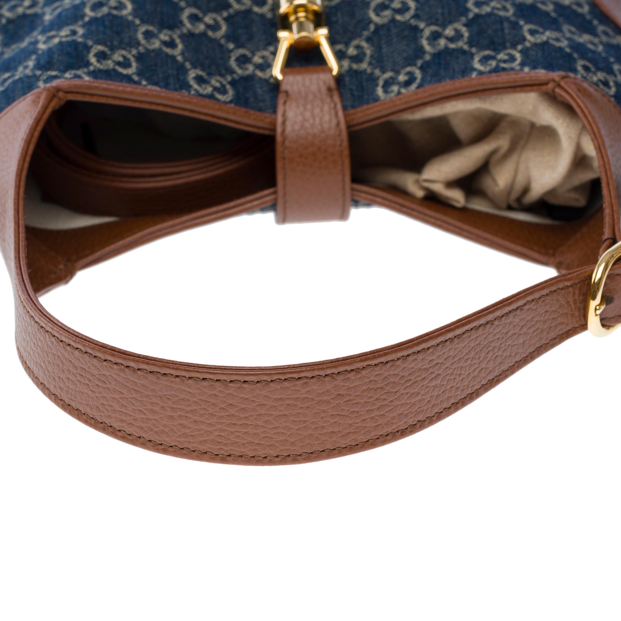 Gucci Jackie shoulder bag in brown leather and blue denim, GHW 5