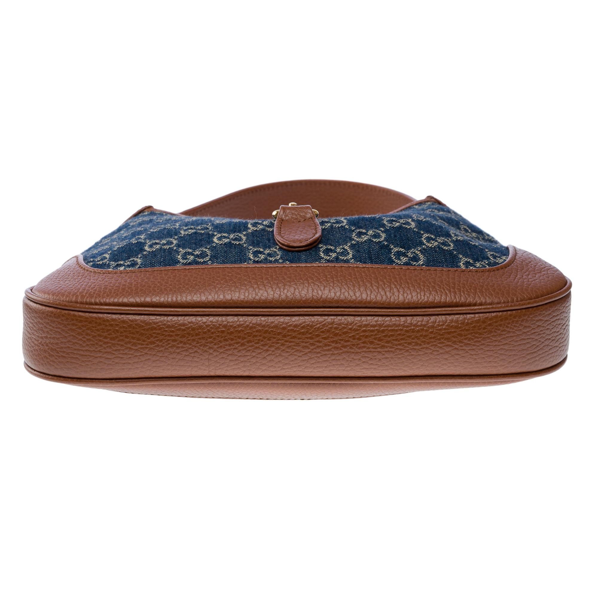 Gucci Jackie shoulder bag in brown leather and blue denim, GHW 6