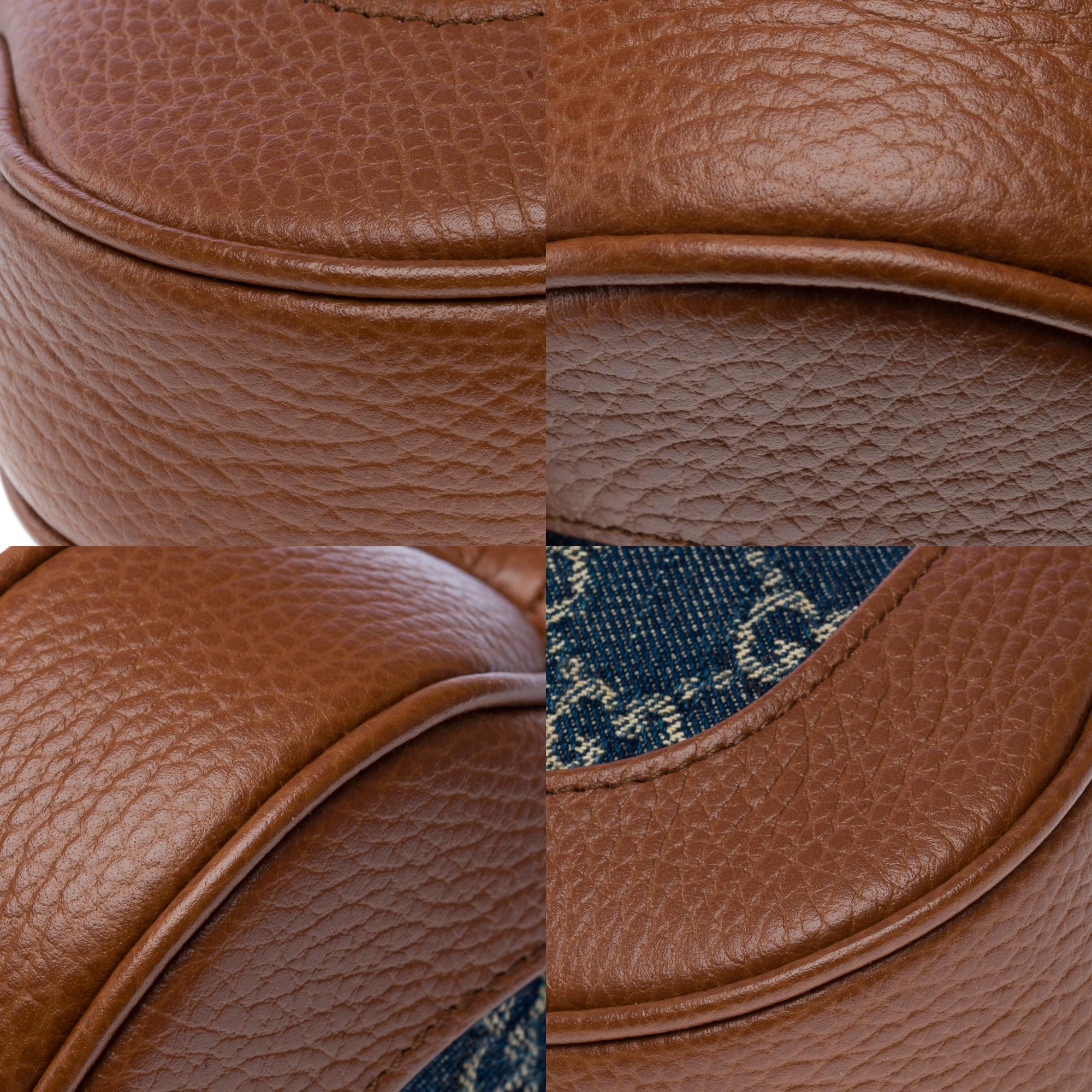 Gucci Jackie shoulder bag in brown leather and blue denim, GHW 7