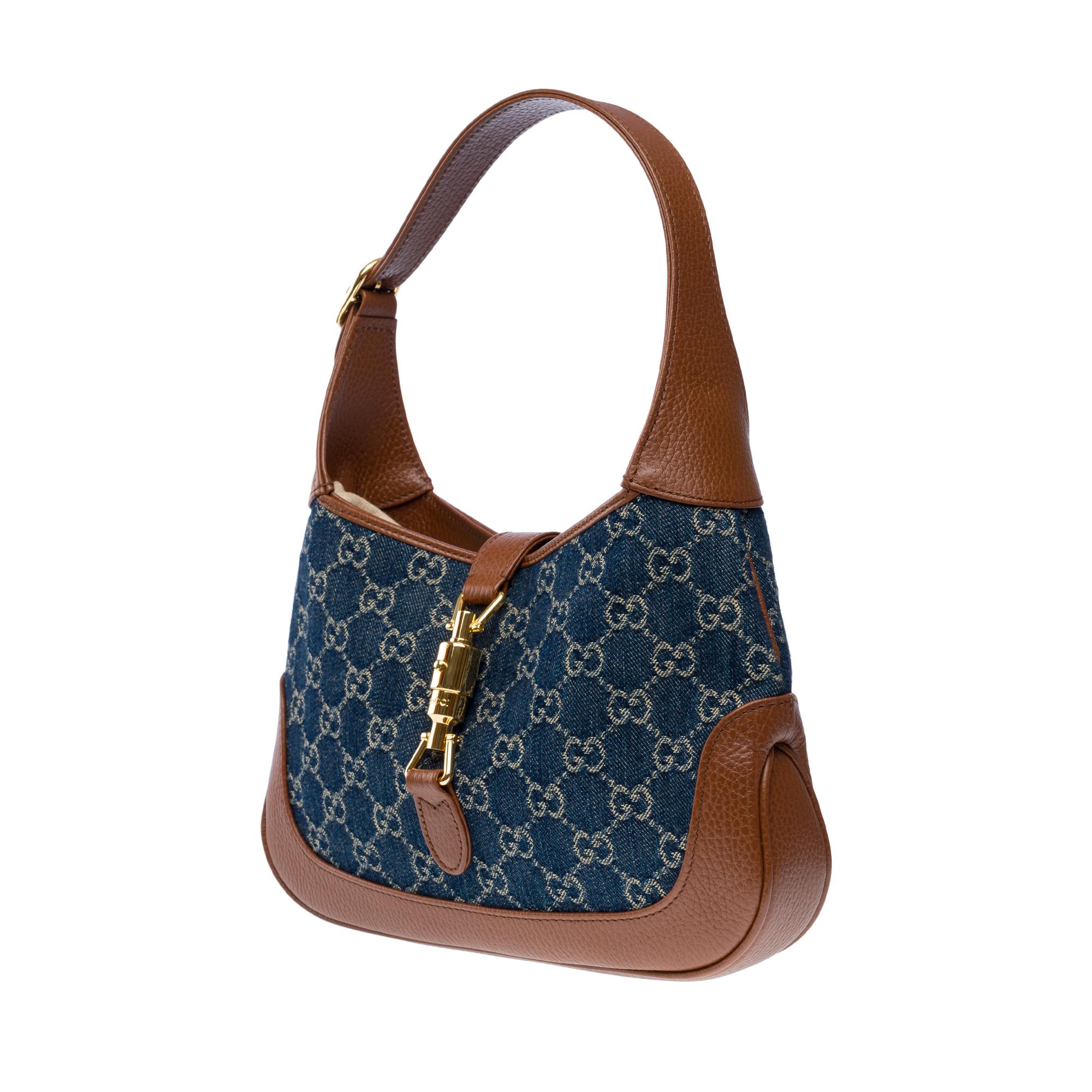 Women's Gucci Jackie shoulder bag in brown leather and blue denim, GHW