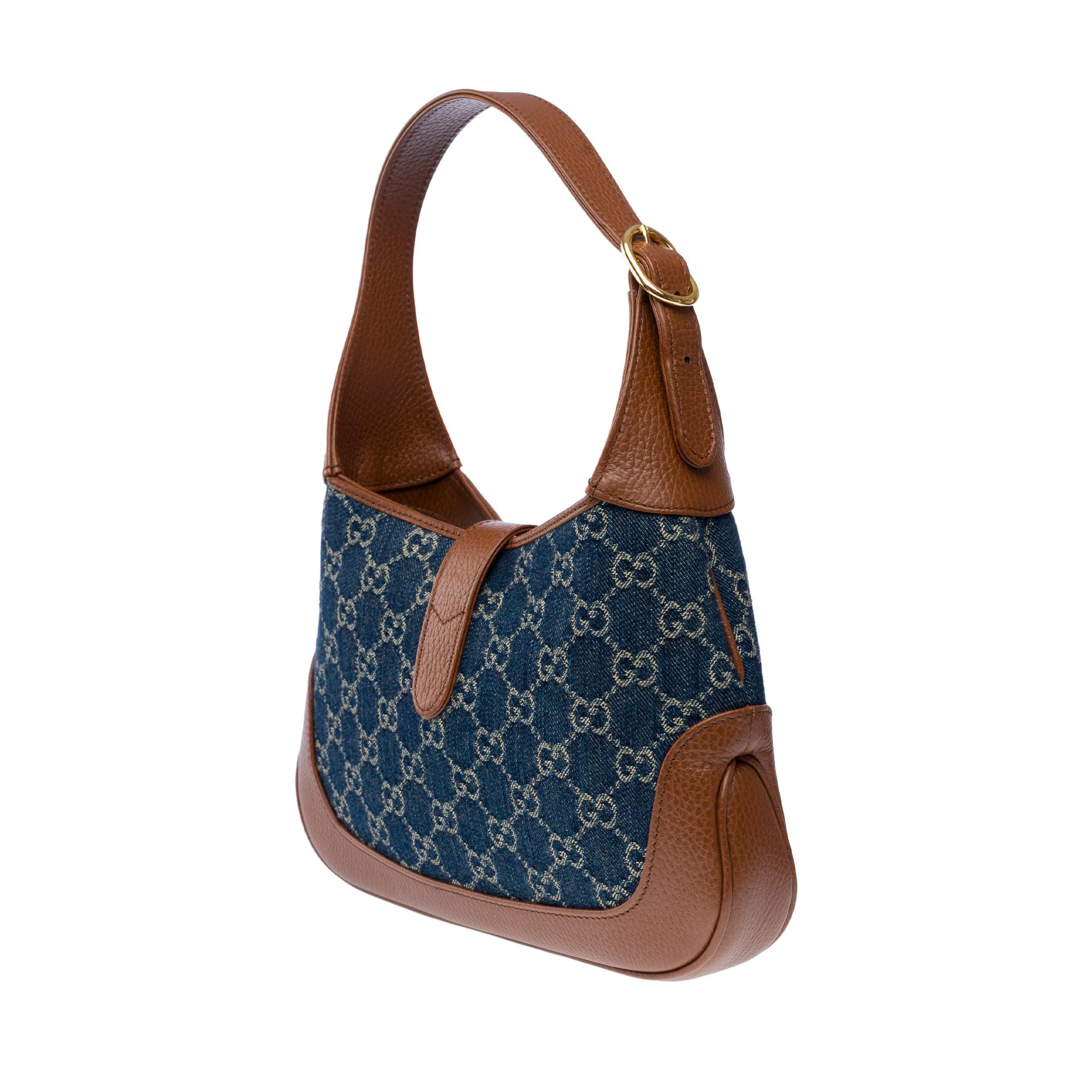 Gucci Jackie shoulder bag in brown leather and blue denim, GHW 1