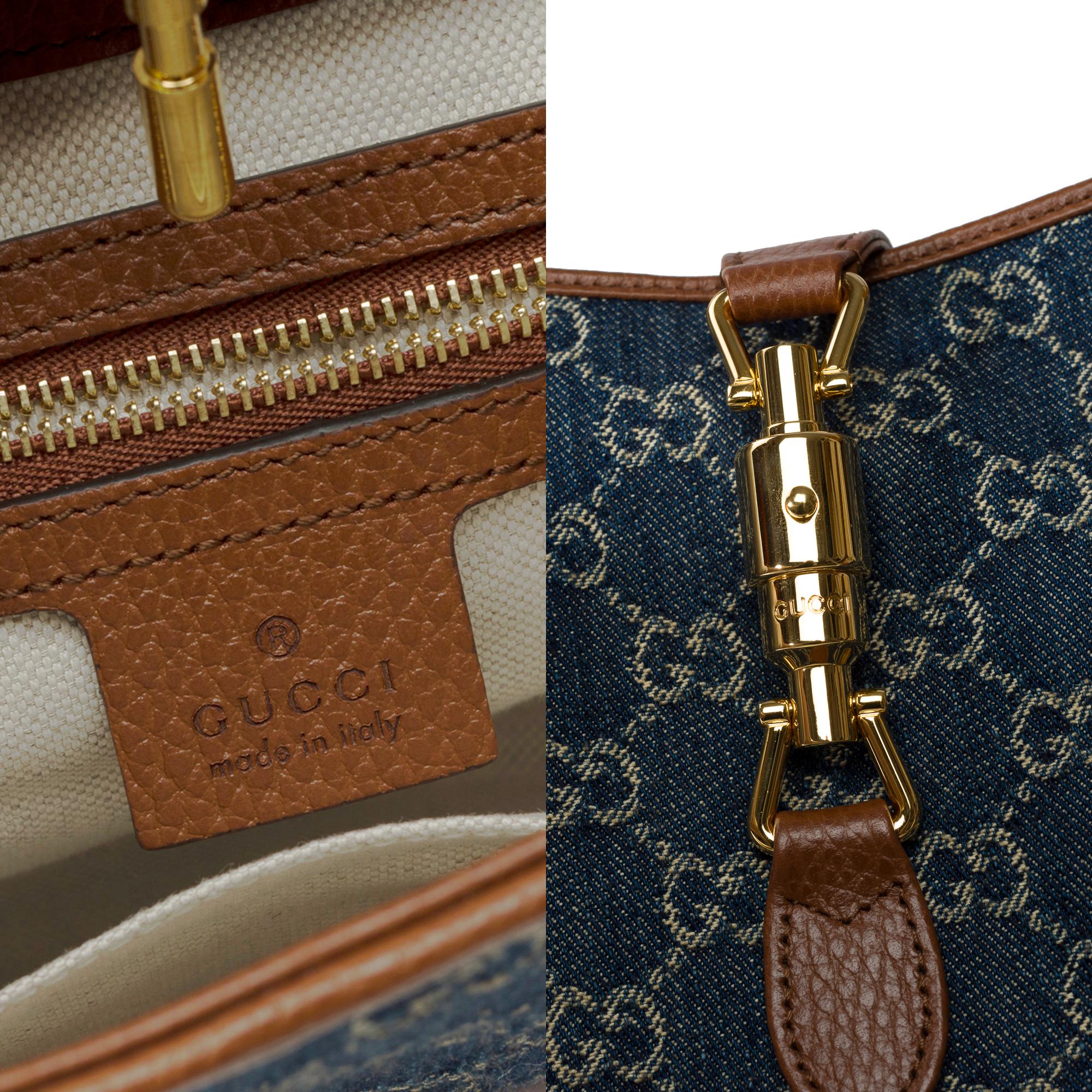 Gucci Jackie shoulder bag in brown leather and blue denim, GHW 2