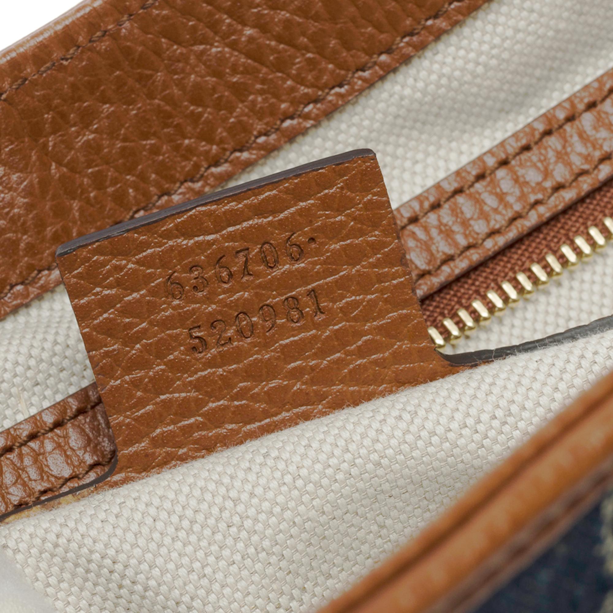 Gucci Jackie shoulder bag in brown leather and blue denim, GHW 3