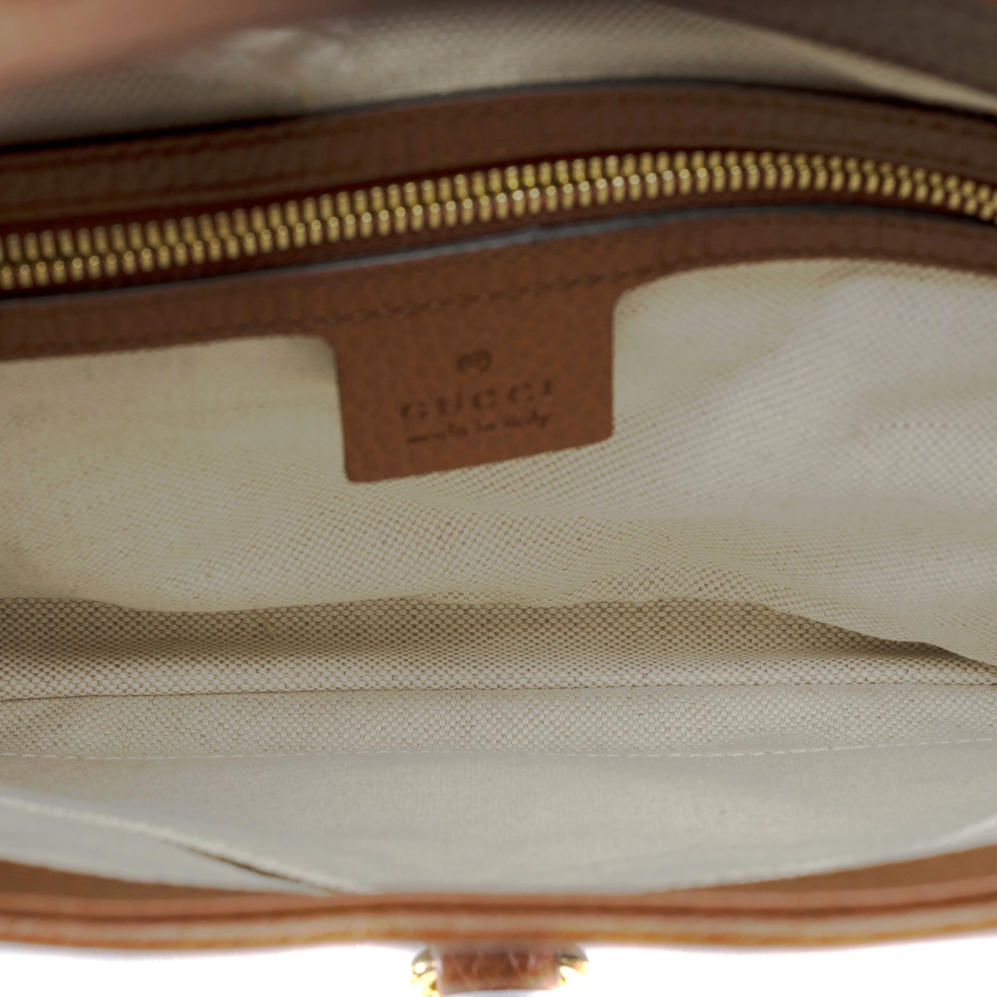 Gucci Jackie shoulder bag in brown leather and blue denim, GHW 4