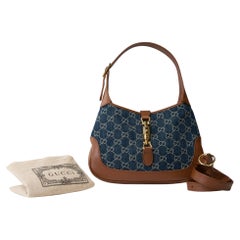 Gucci Jackie shoulder bag in brown leather and blue denim, GHW