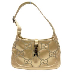 Gucci Jackie Small Shoulder Bag Satin GG Logo Champagne / Light Gold