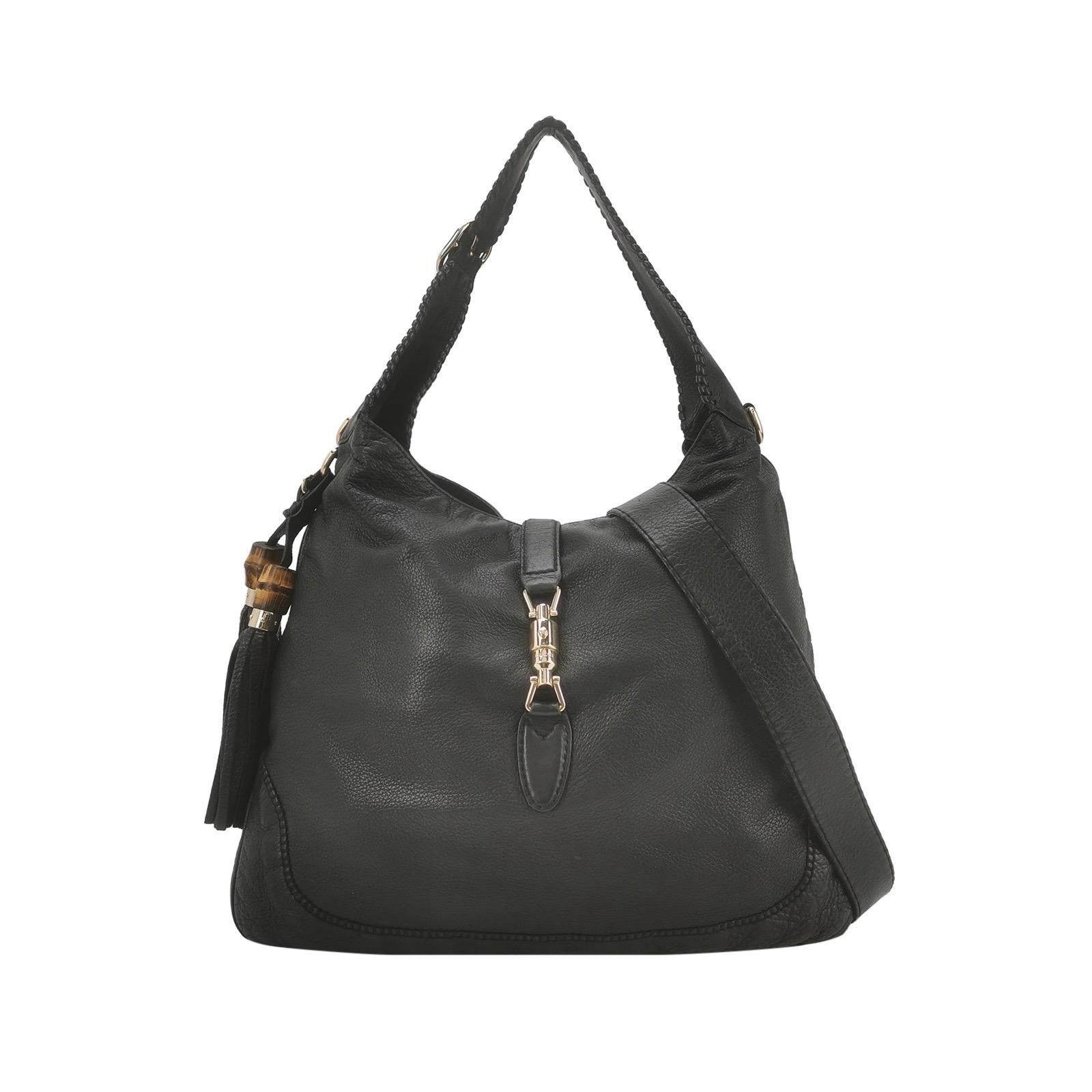 Gucci Jackie Soft Large Borsa a tracolla in pelle nera con tracolla