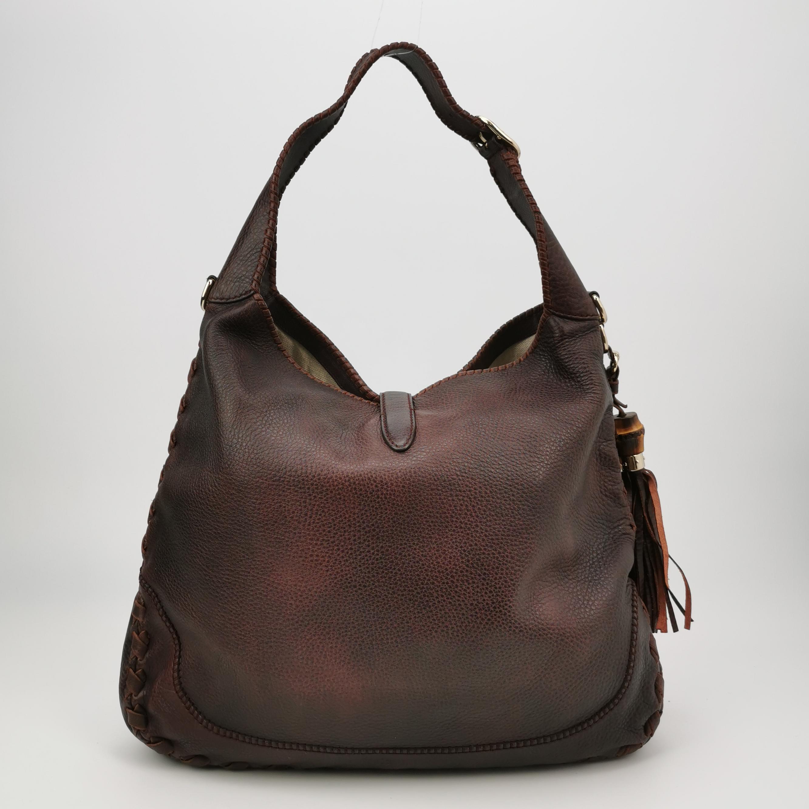 Gucci Jackie Soft Large Brown Leather Shoulder Bag With Strap Pour femmes en vente