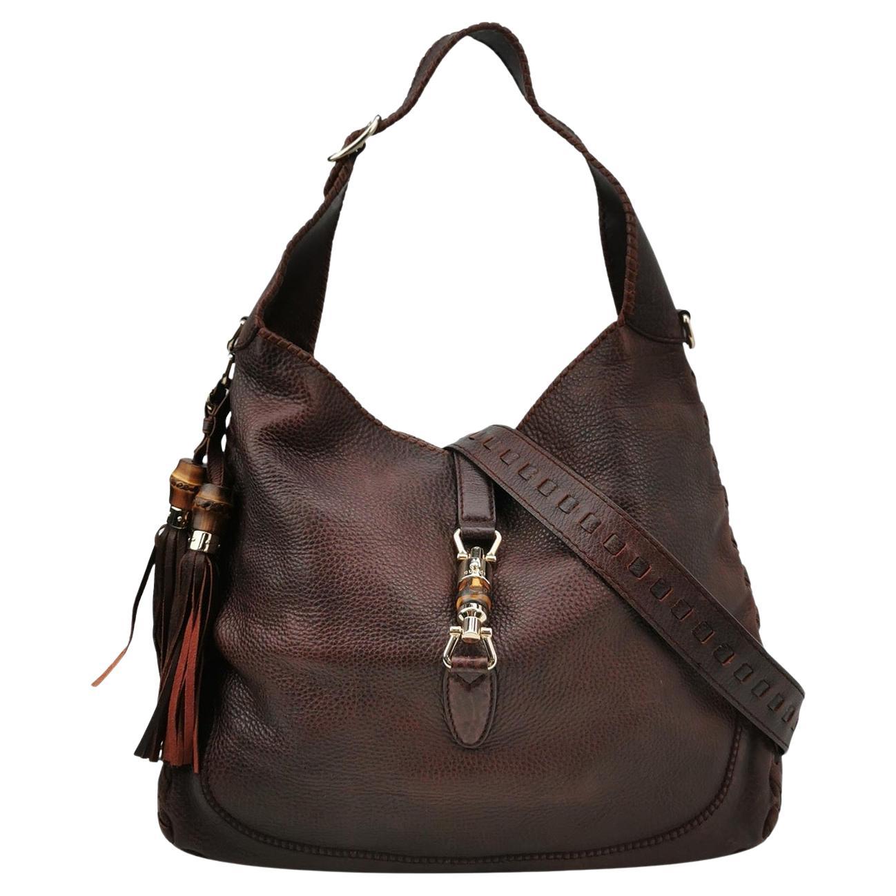 Gucci Jackie Soft Large Brown Leather Shoulder Bag With Strap