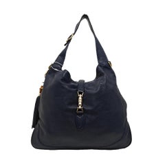Gucci Jackie Soft Large Navy Leather Shoulder Bag With Strap
