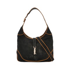 Gucci Jackie Soft Medium Schwarz Nubuk Wildleder√äLeder Orange Futter Gold Hardware