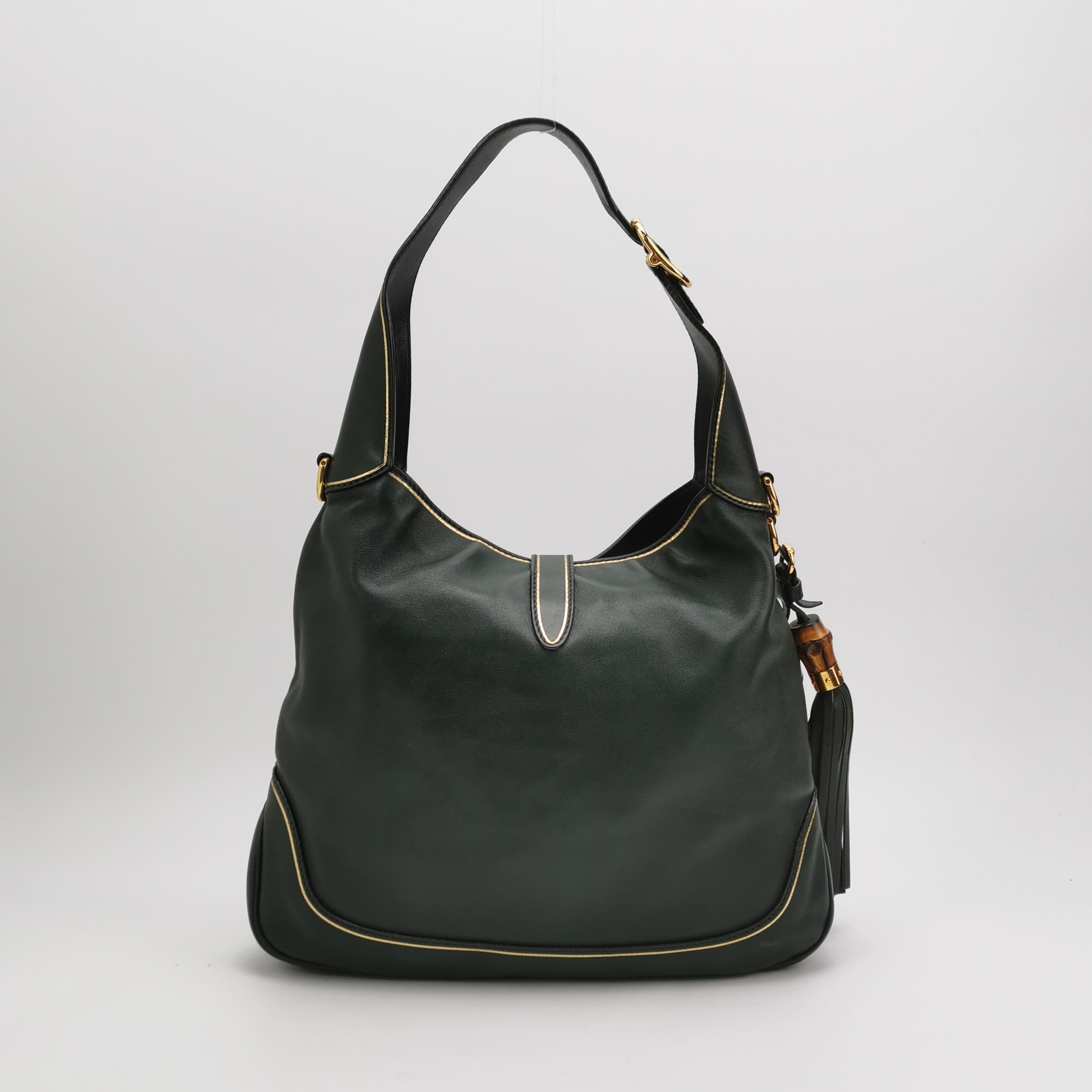 Nero Gucci Jackie Soft Medium Borsa a tracolla in pelle verde con tracolla in vendita