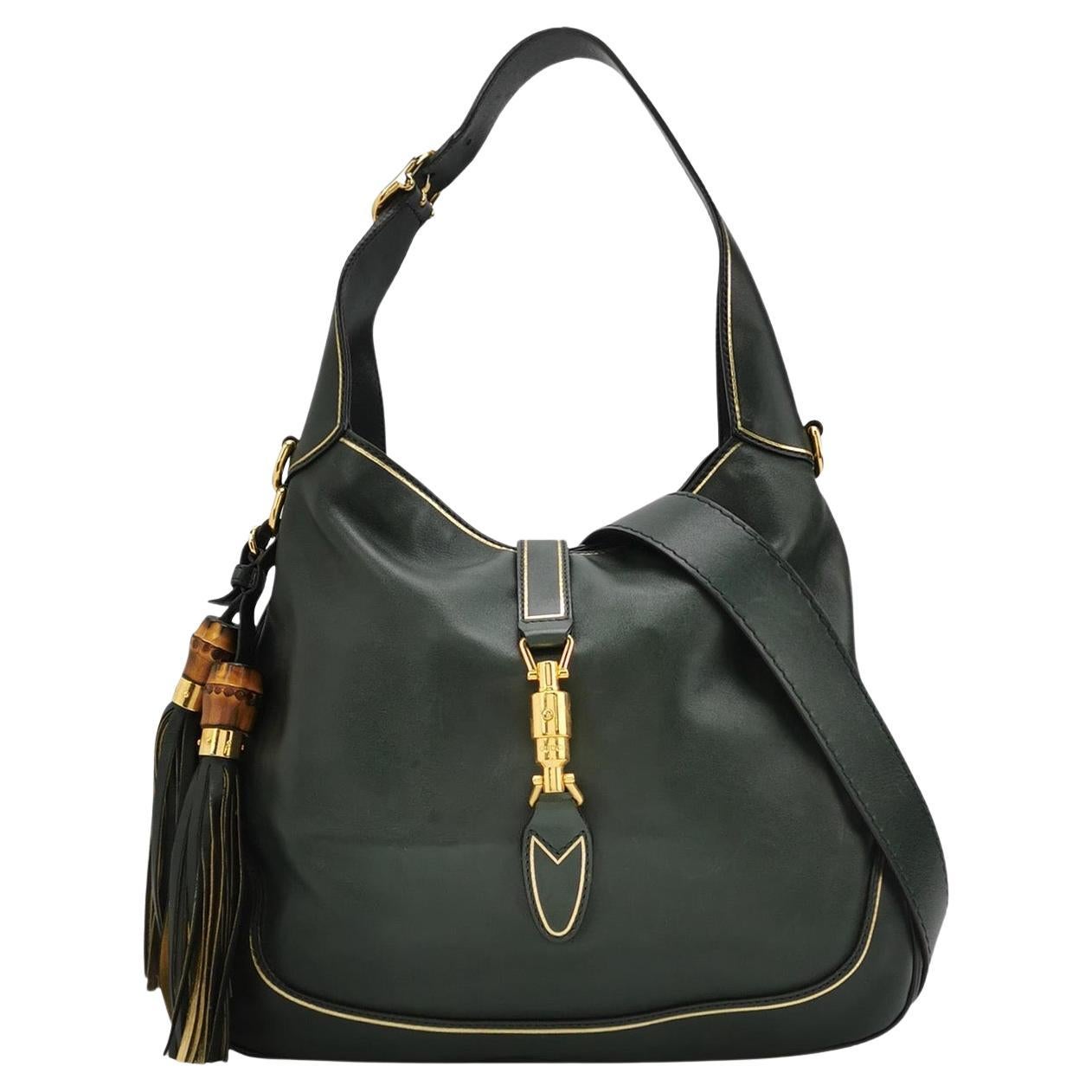 Gucci Jackie Soft Medium Borsa a tracolla in pelle verde con tracolla