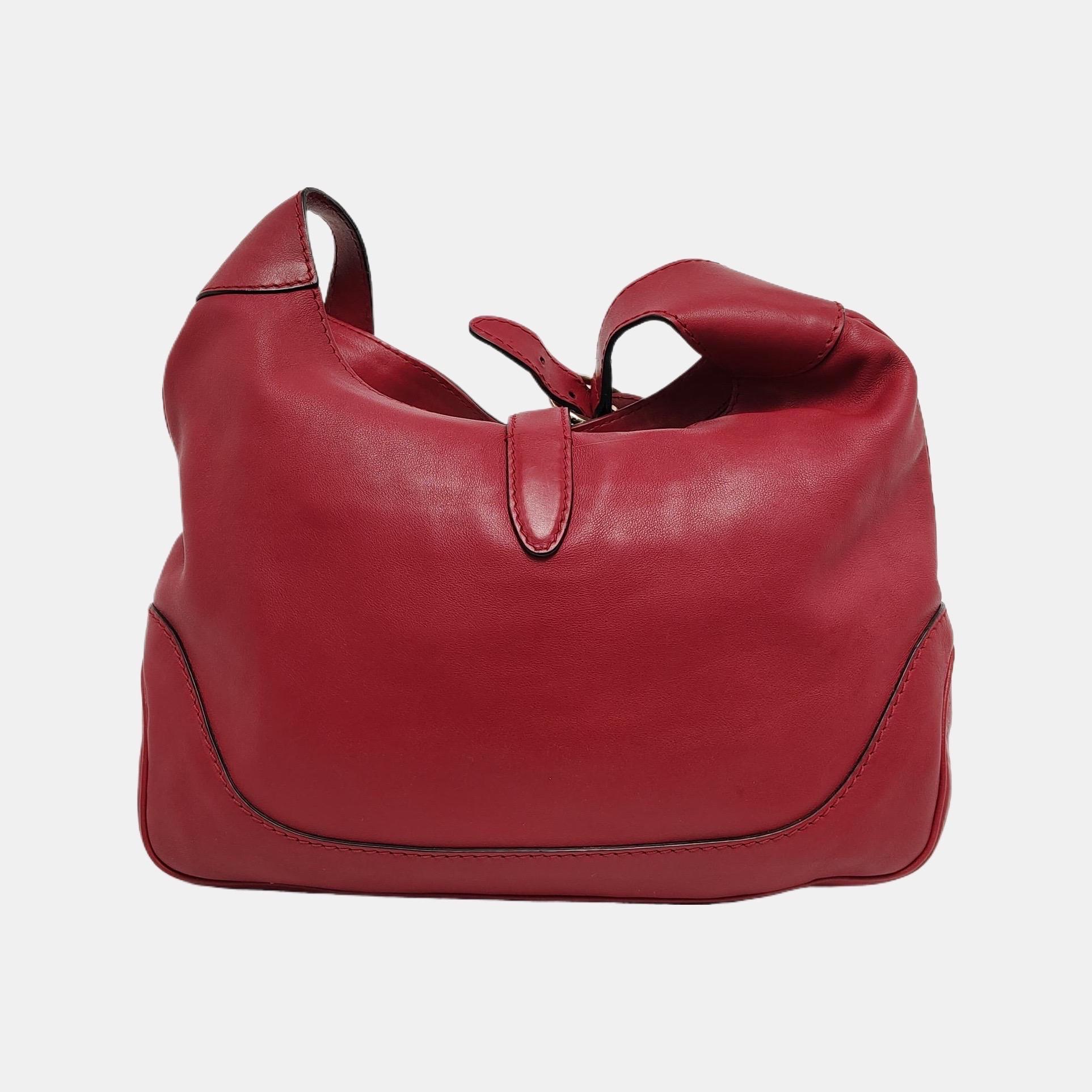 Marron Sac Gucci Jackie Soft Medium Cuir Bourgogne Rouge Or Pistoque Fermeture Pistoque en vente