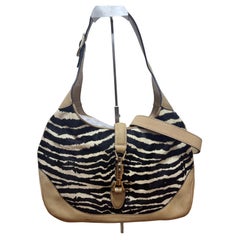 Gucci Jackie Soft Medium Zebra Print Pony-style Calfskin and Beige Leather Gucci Jackie Soft Medium Zebra Print Pony-style Calfskin and Beige Leather