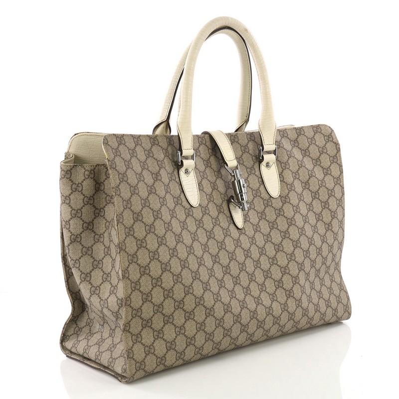 Brown Gucci Jackie Soft Tote GG Coated Canvas Large