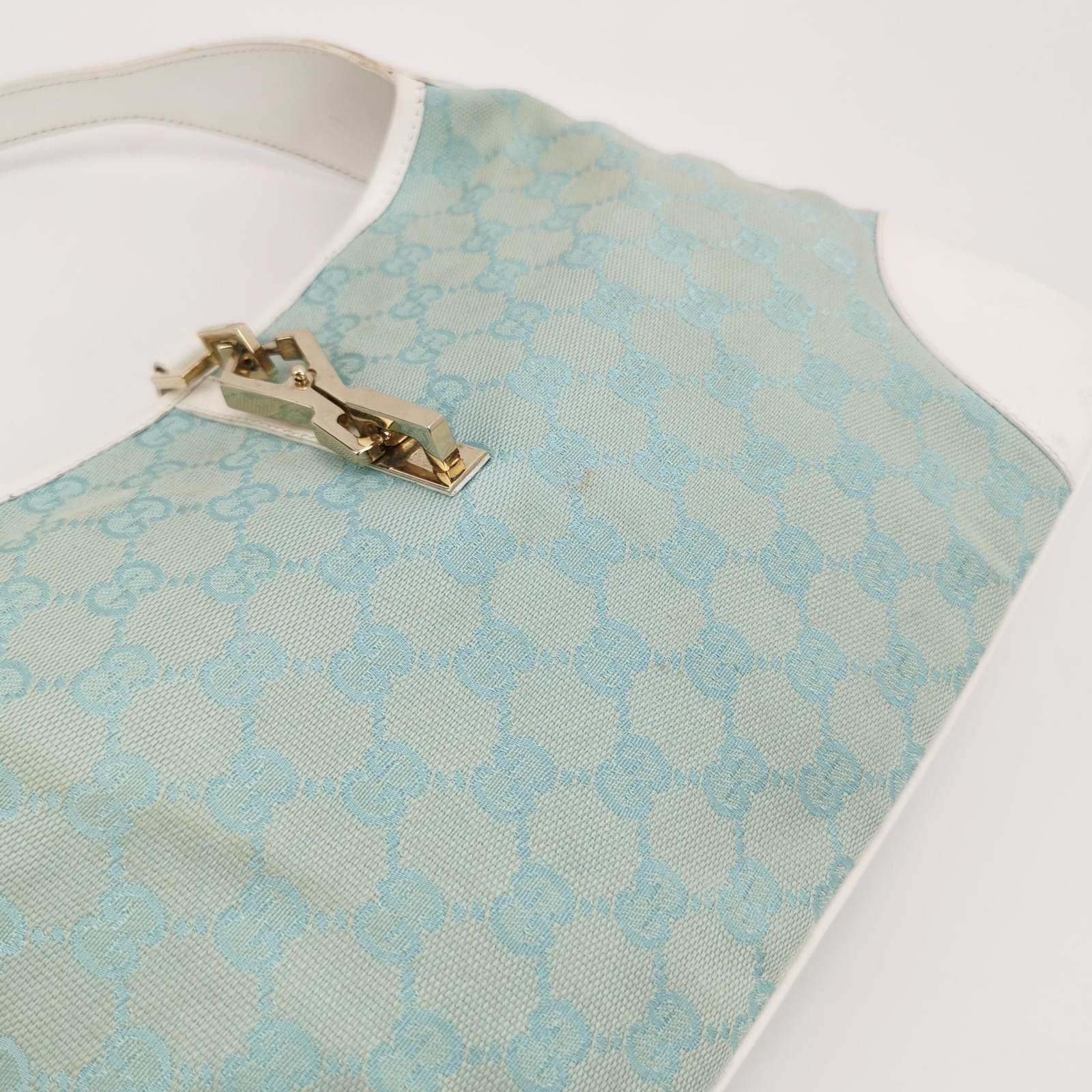 Gucci Jackie Vintage Blue Nylon White Leather Shoulder Bag Medium 5