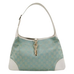 Gucci Jackie Vintage Blue Nylon White Leather Shoulder Bag Medium