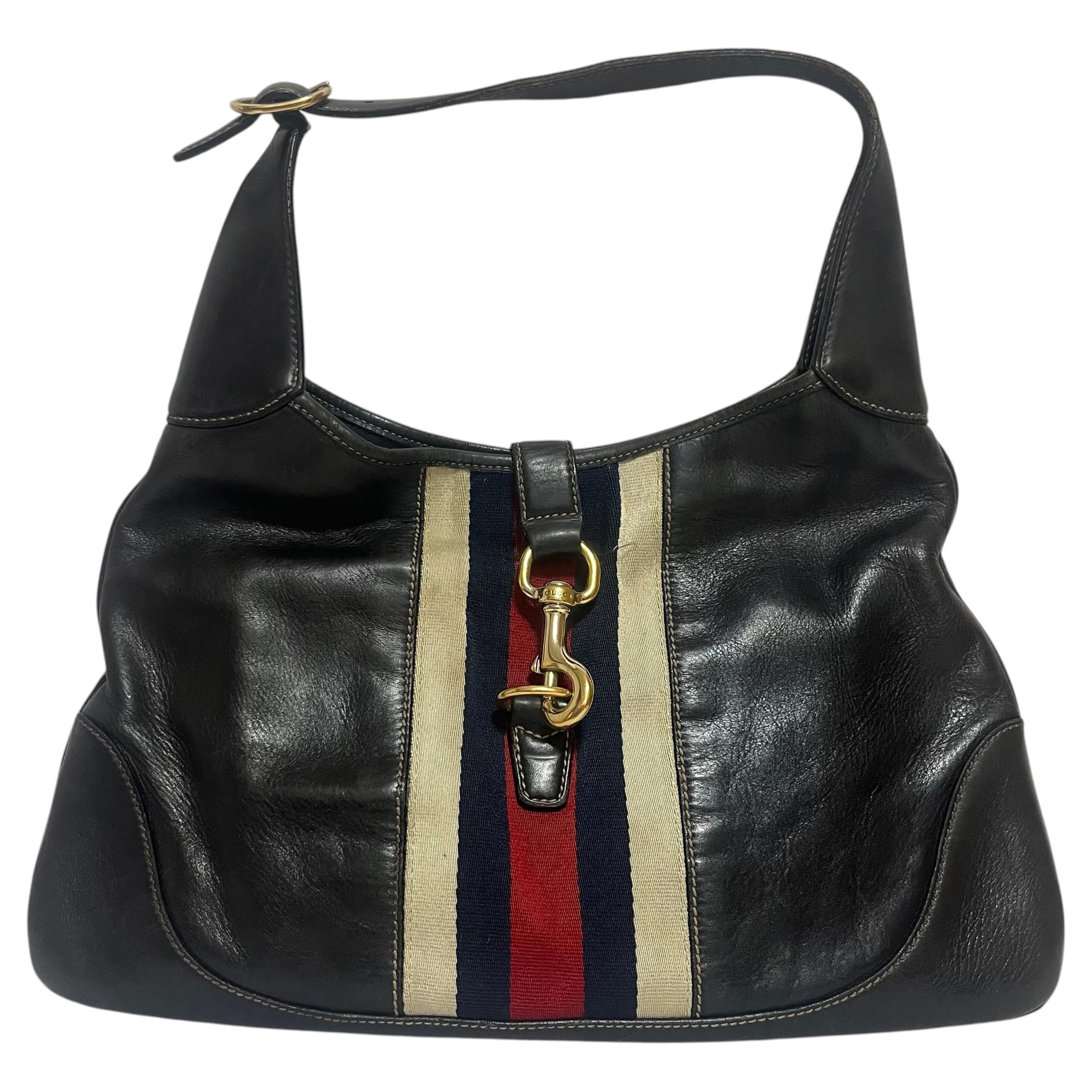 Gucci Jackie Vintage Bouvier Hobo Black Leather with Web Accent