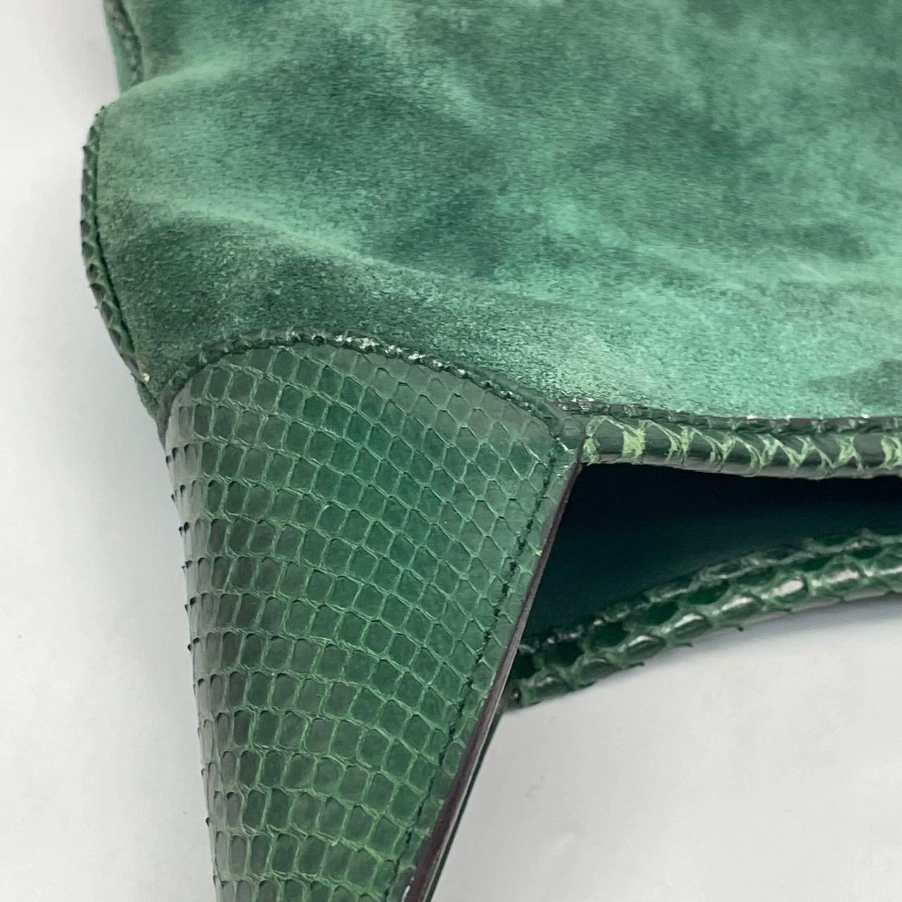 Gucci Jackie Vintage Large Green Suede and Snake-skin Leather Gold Hardware en vente 6