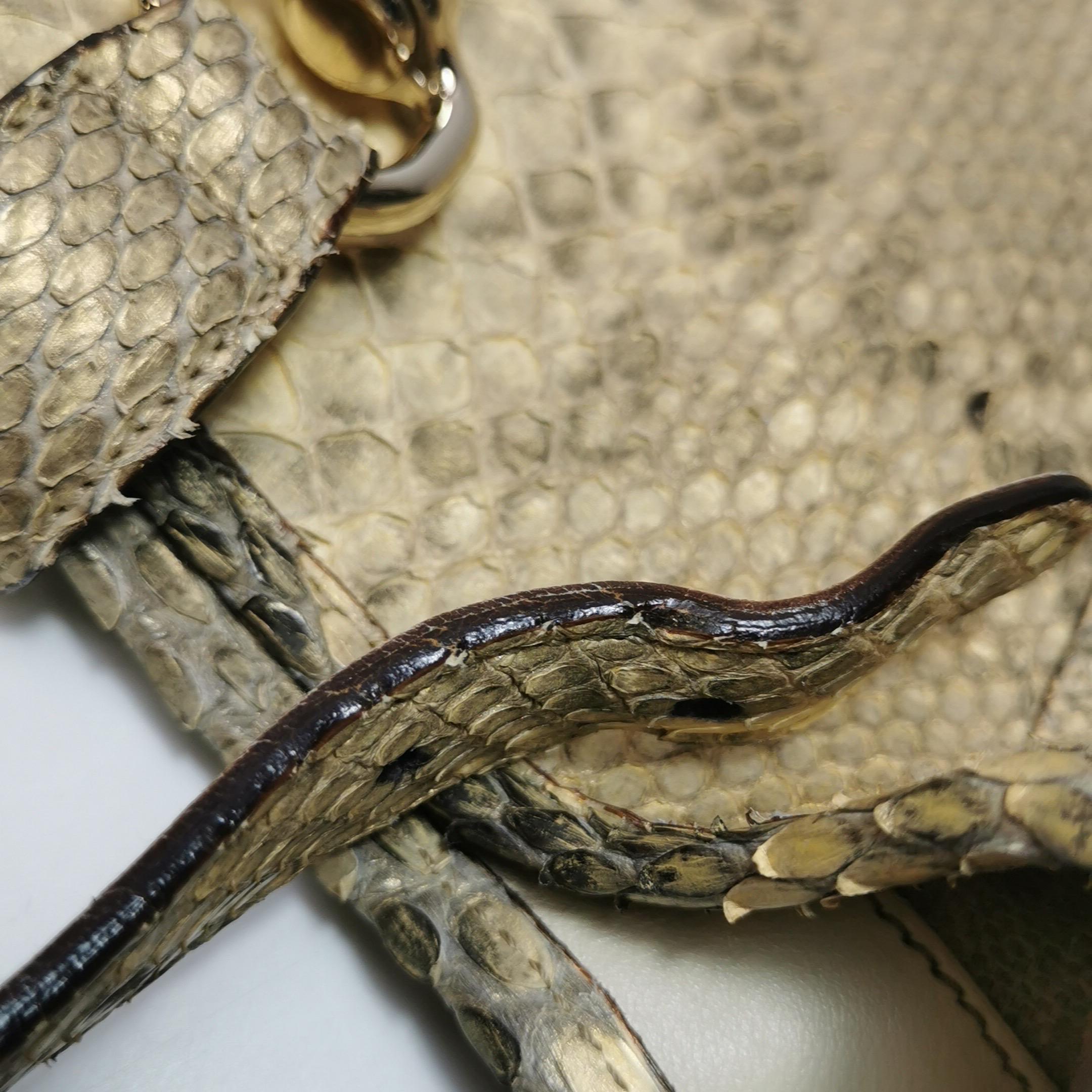Gucci Jackie Vintage Large Green Suede and Snake-skin Leather Gold Hardware en vente 7