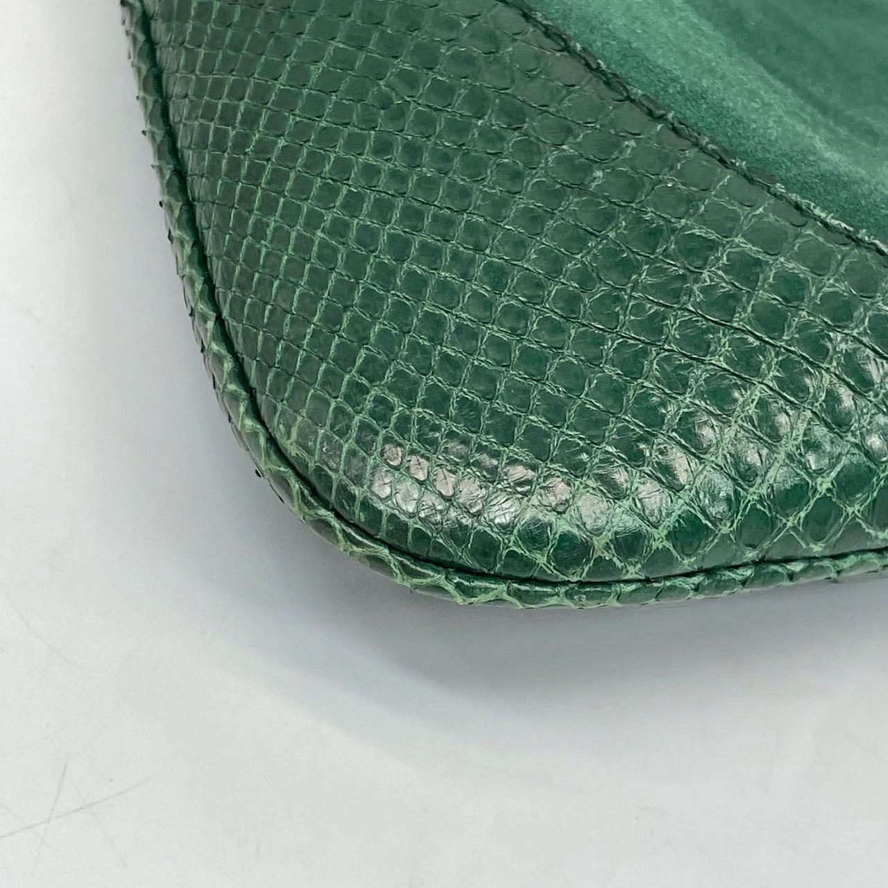 Gucci Jackie Vintage Large Green Suede and Snake-skin Leather Gold Hardware en vente 8