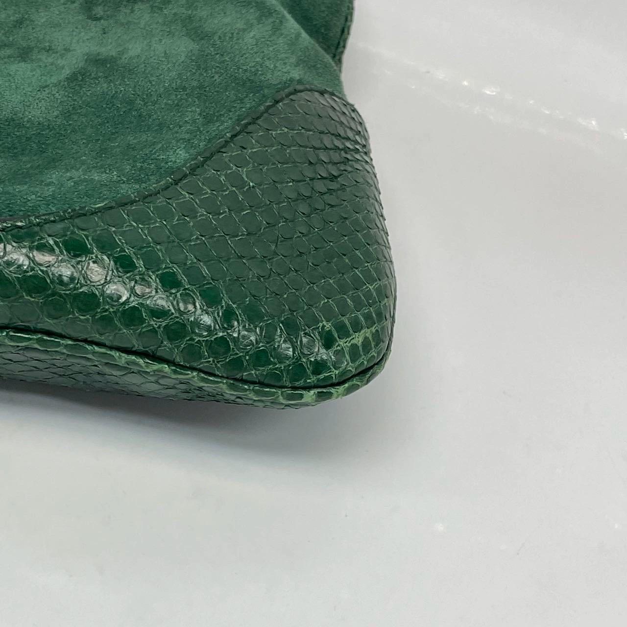 Gucci Jackie Vintage Large Green Suede and Snake-skin Leather Gold Hardware en vente 10