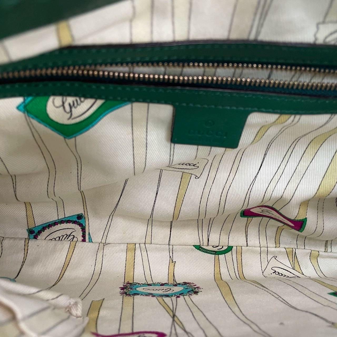 Gucci Jackie Vintage Large Green Suede and Snake-skin Leather Gold Hardware en vente 12