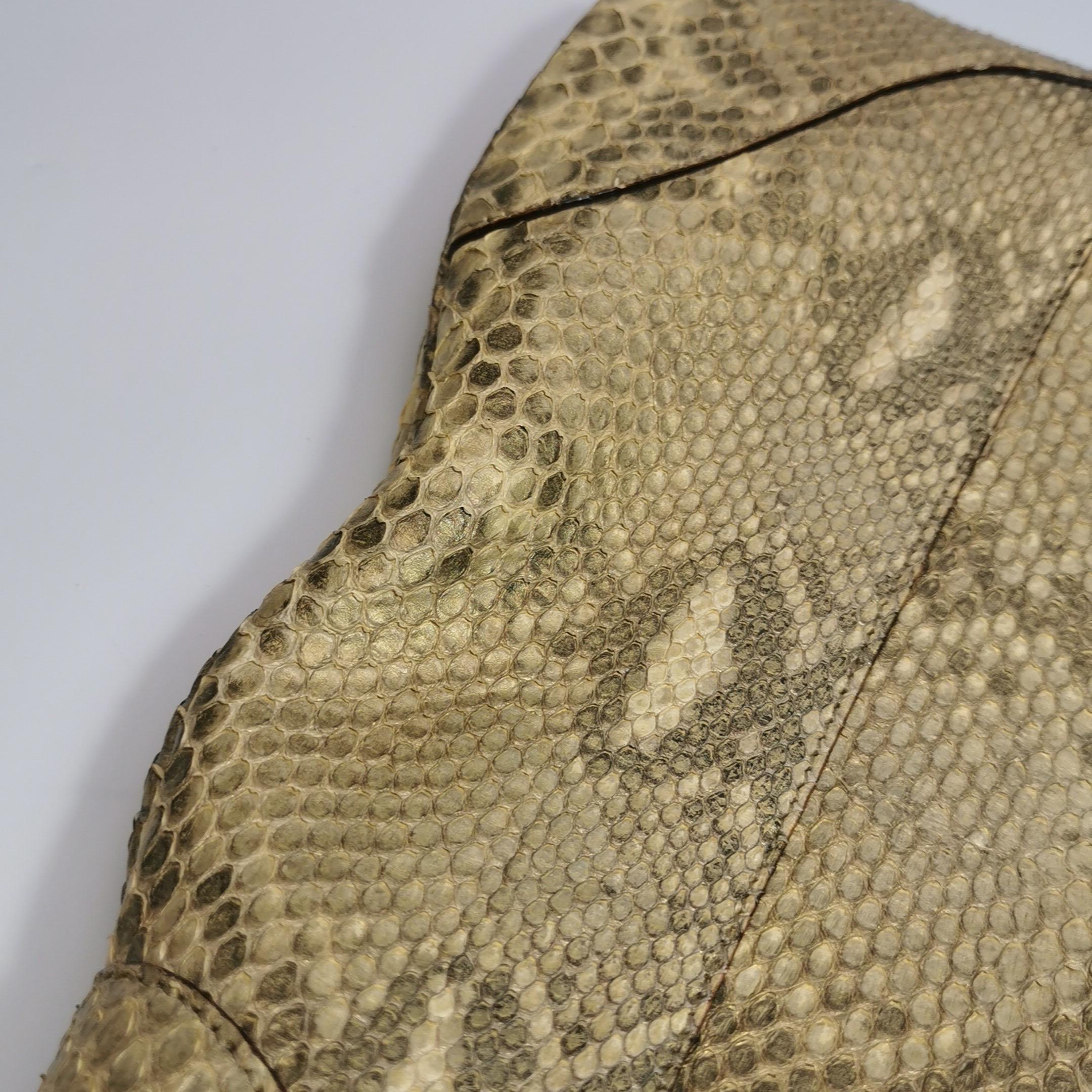 Gucci Jackie Vintage Large Green Suede and Snake-skin Leather Gold Hardware en vente 15