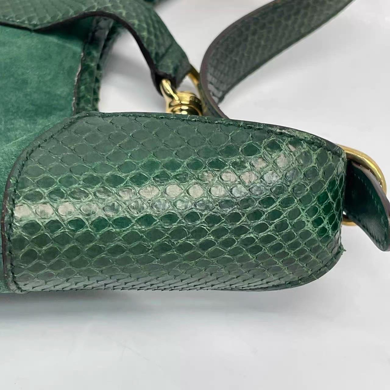 Gucci Jackie Vintage Large Green Suede and Snake-skin Leather Gold Hardware en vente 15