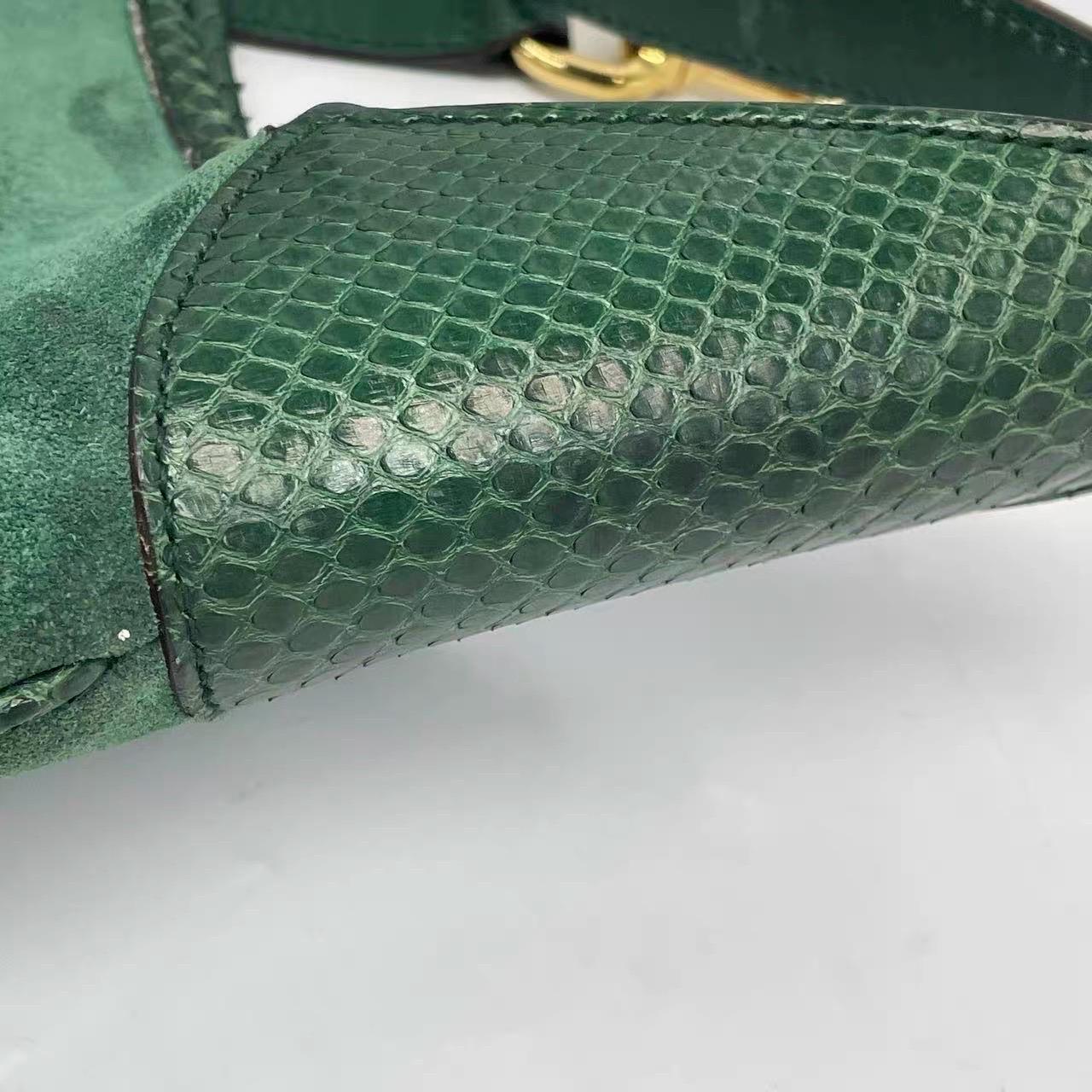 Gucci Jackie Vintage Large Green Suede and Snake-skin Leather Gold Hardware en vente 16