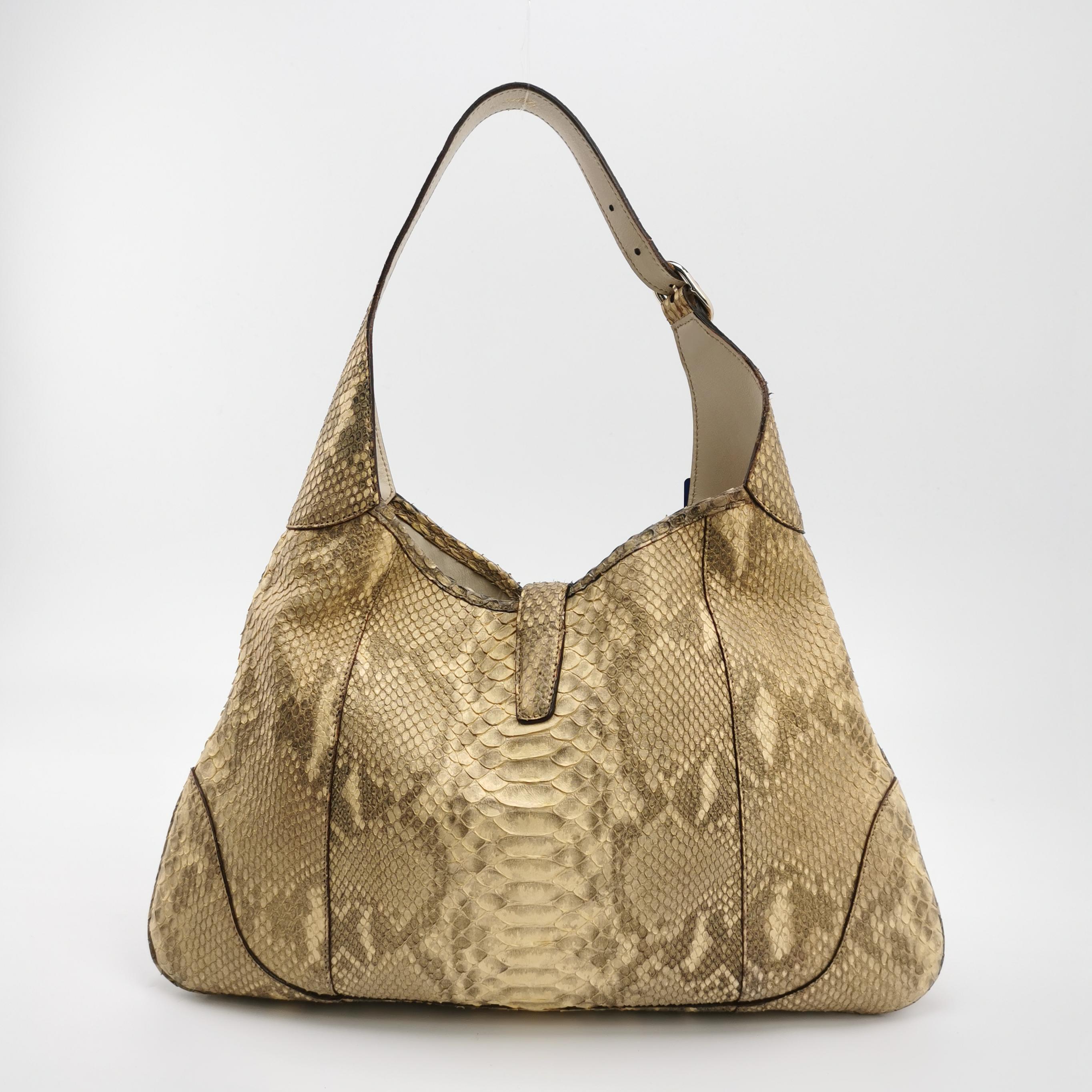 Marron Gucci Jackie Vintage Large Green Suede and Snake-skin Leather Gold Hardware en vente